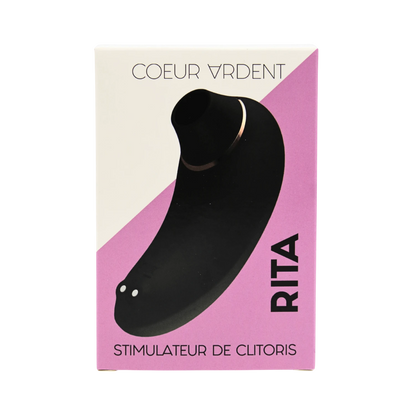 Packaging rose et blanc du stimulateur Rita Coeur Ardent, vue de face avec visuel produit - Oh My God'Z