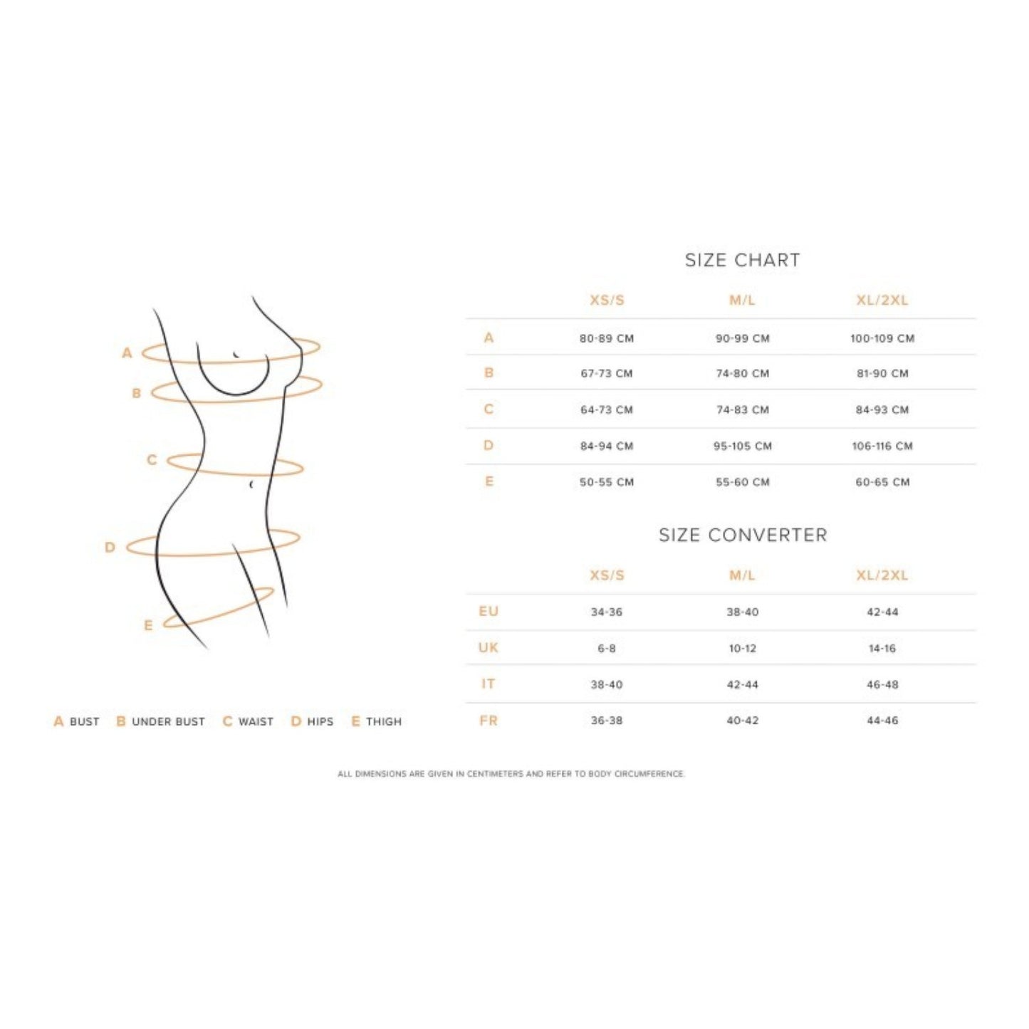 Guide des tailles peignoir Alluria, tableau mensurations tour de poitrine, taille, hanches, cuisse - Oh My God'Z