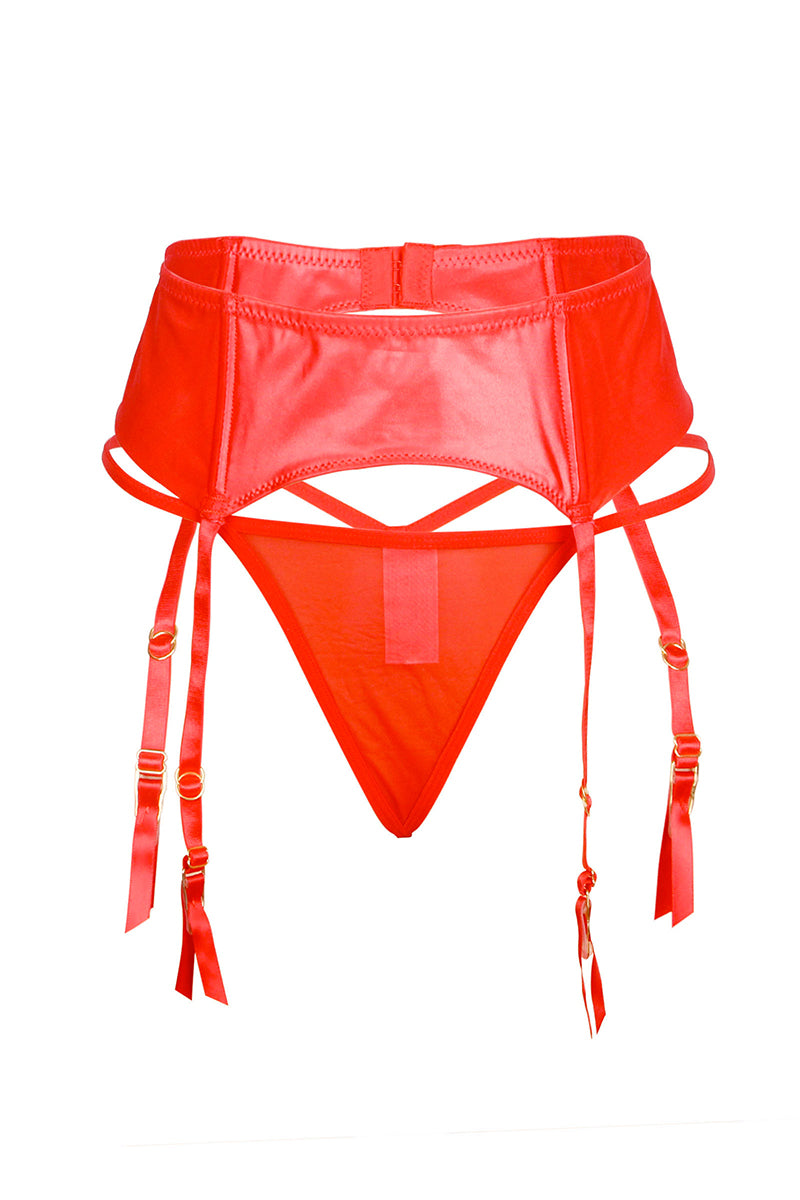 Porte-jarretelles wetlook avec string - noir - rouge - taille 36 au 46 - Oh My God'Z - sexy - érotique - femme - lingerie