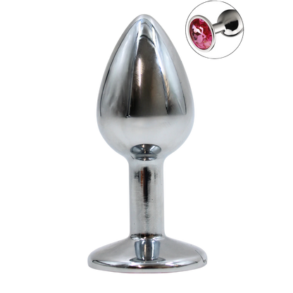 Plug anal bijou en aluminium argenté avec base évasée et cristal rose, taille S débutant - Oh My God'Z