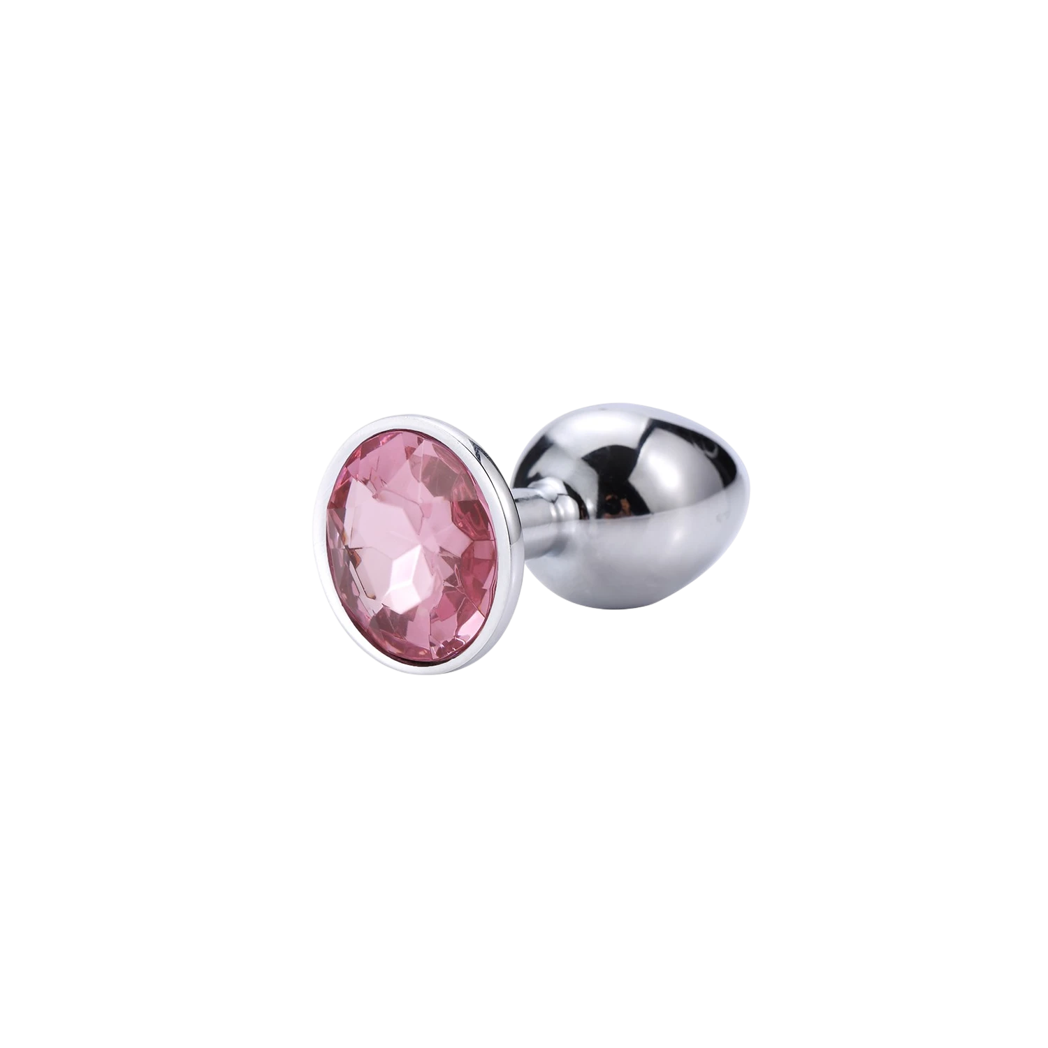 Plug anal bijou argenté avec cristal rose ovale serti, design élégant en aluminium poli brillant - Oh My God'Z
