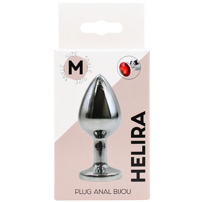 Packaging du plug bijou Helira taille M avec cristal rouge, boite blanche et rose avec visuel produit - Oh My God'Z