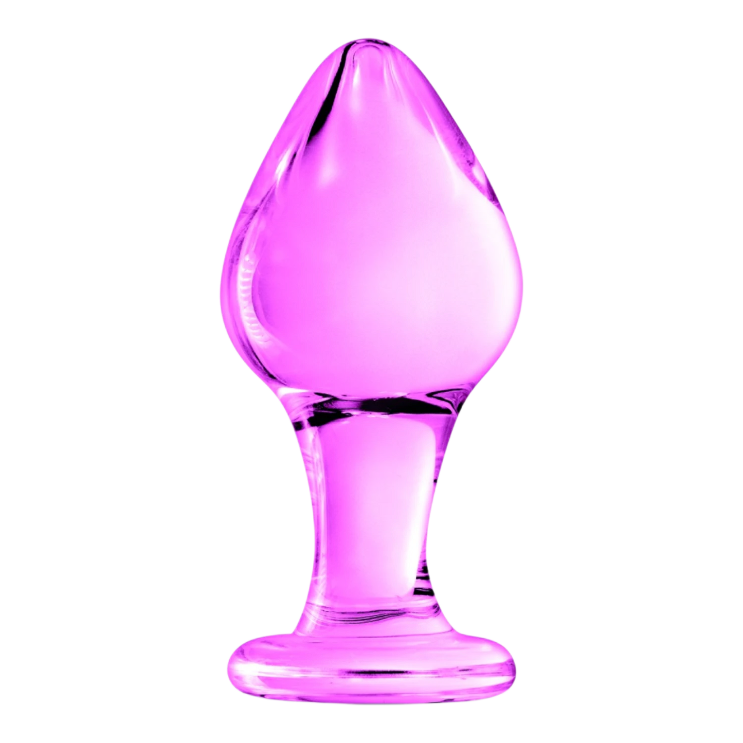 Plug anal en verre transparent rose avec forme conique et base évasée, finition lisse et brillante - Oh My God'Z