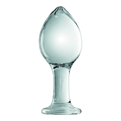 Plug anal en verre transparent glossy forme goutte avec base évasée, design lisse et élégant - Oh My God'Z