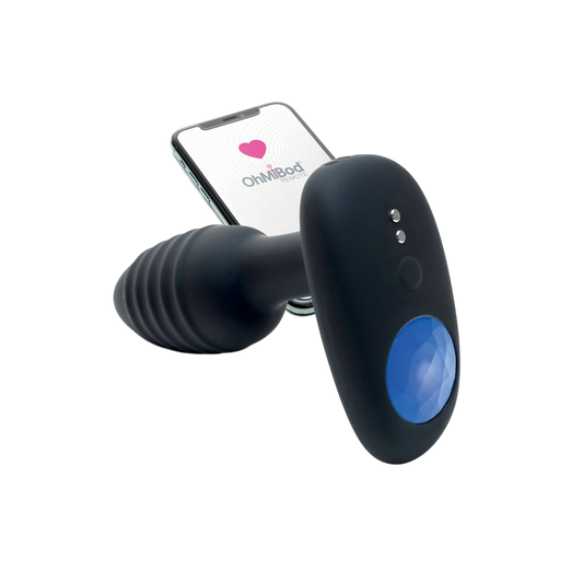 Plug anal vibrant connecte Lumen Kiiroo en silicone noir avec LED diamant bleue et smartphone - Oh My God'Z