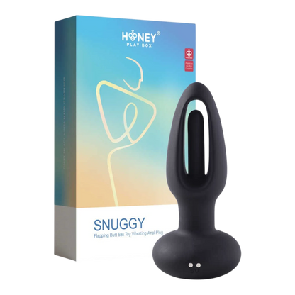 Plug anal vibrant Snuggy noir en silicone avec packaging bleu dégradé Honey Play Box - Oh My God'Z