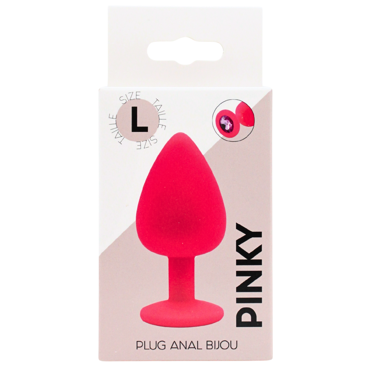 Boite du plug anal bijou rose taille L PINKY Coeur Ardent, emballage blanc avec visuel produit - Oh My God'Z