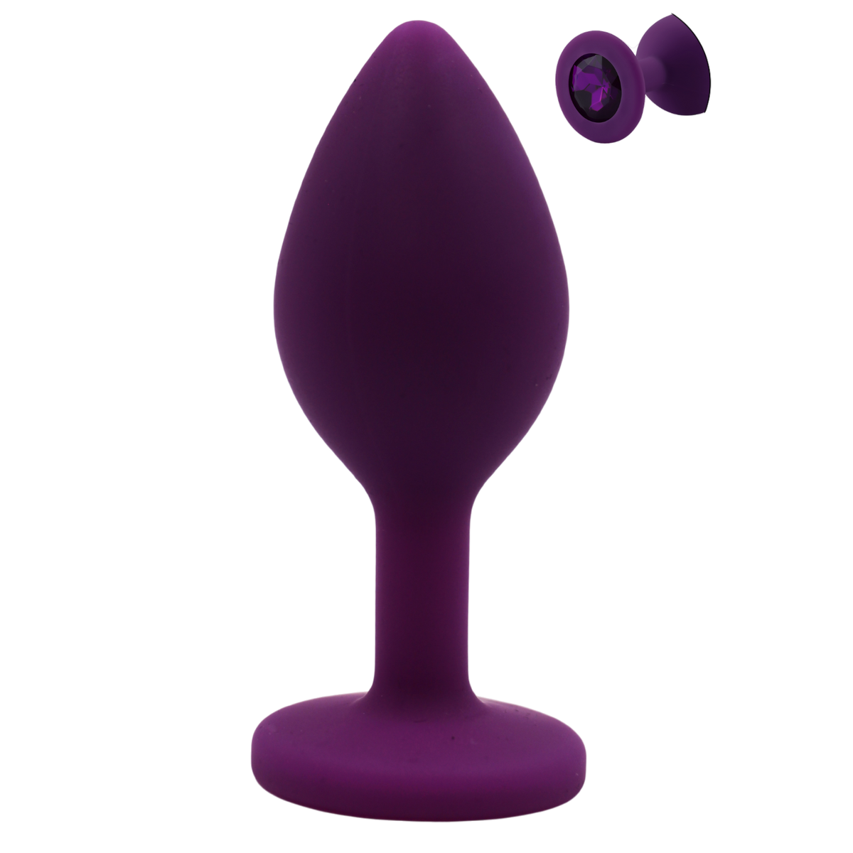 Plug anal bijou violet Purpy en silicone medical, forme conique sur base evasee, cristal violet - Oh My God'Z