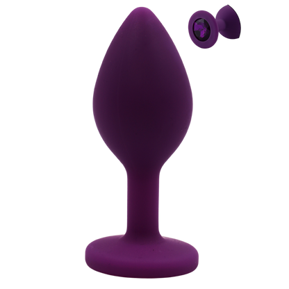 Plug anal bijou violet Purpy en silicone medical, forme conique sur base evasee, cristal violet - Oh My God'Z