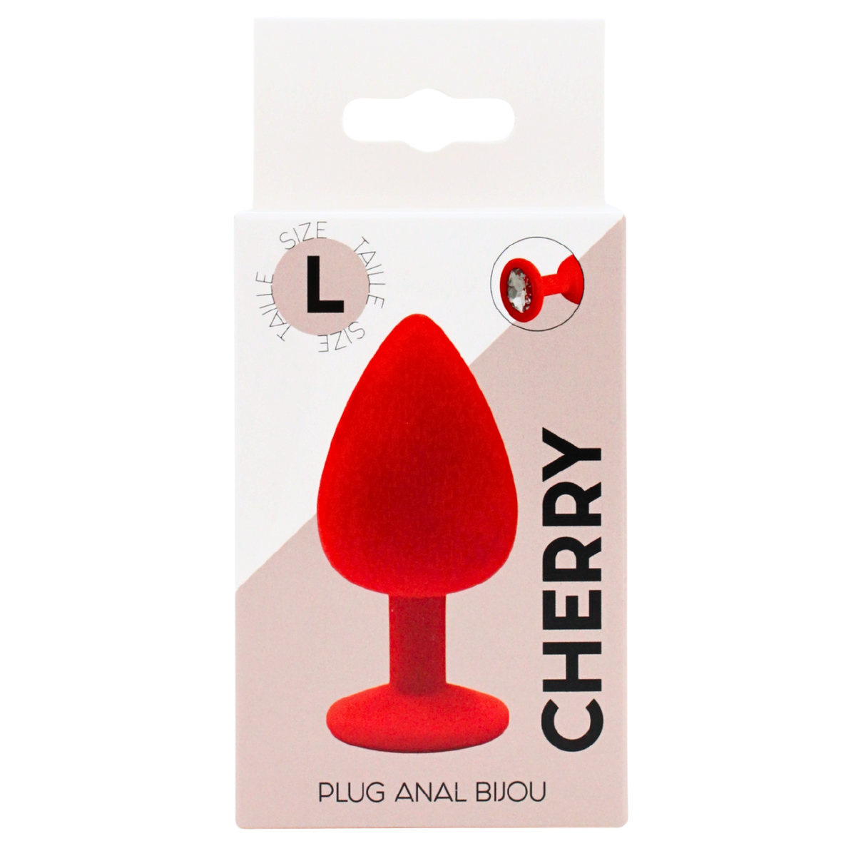 Boite du plug anal bijou CHERRY rouge taille L, packaging blanc Coeur Ardent plug anal bijou - Oh My God'Z