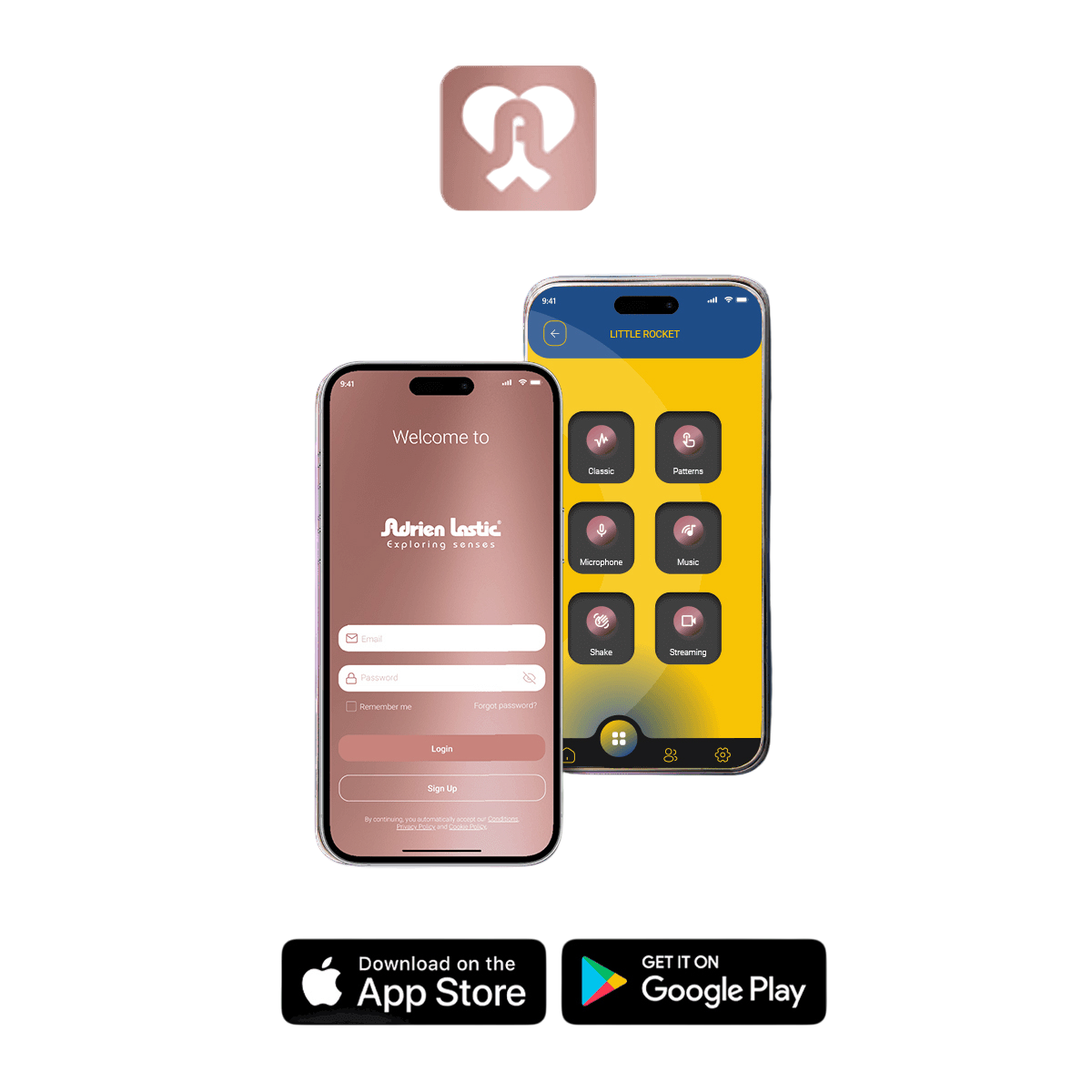 Application mobile Adrien Lastic sur smartphones pour le plug vibrant connecte Little Rocket II bleu - Oh My God'Z