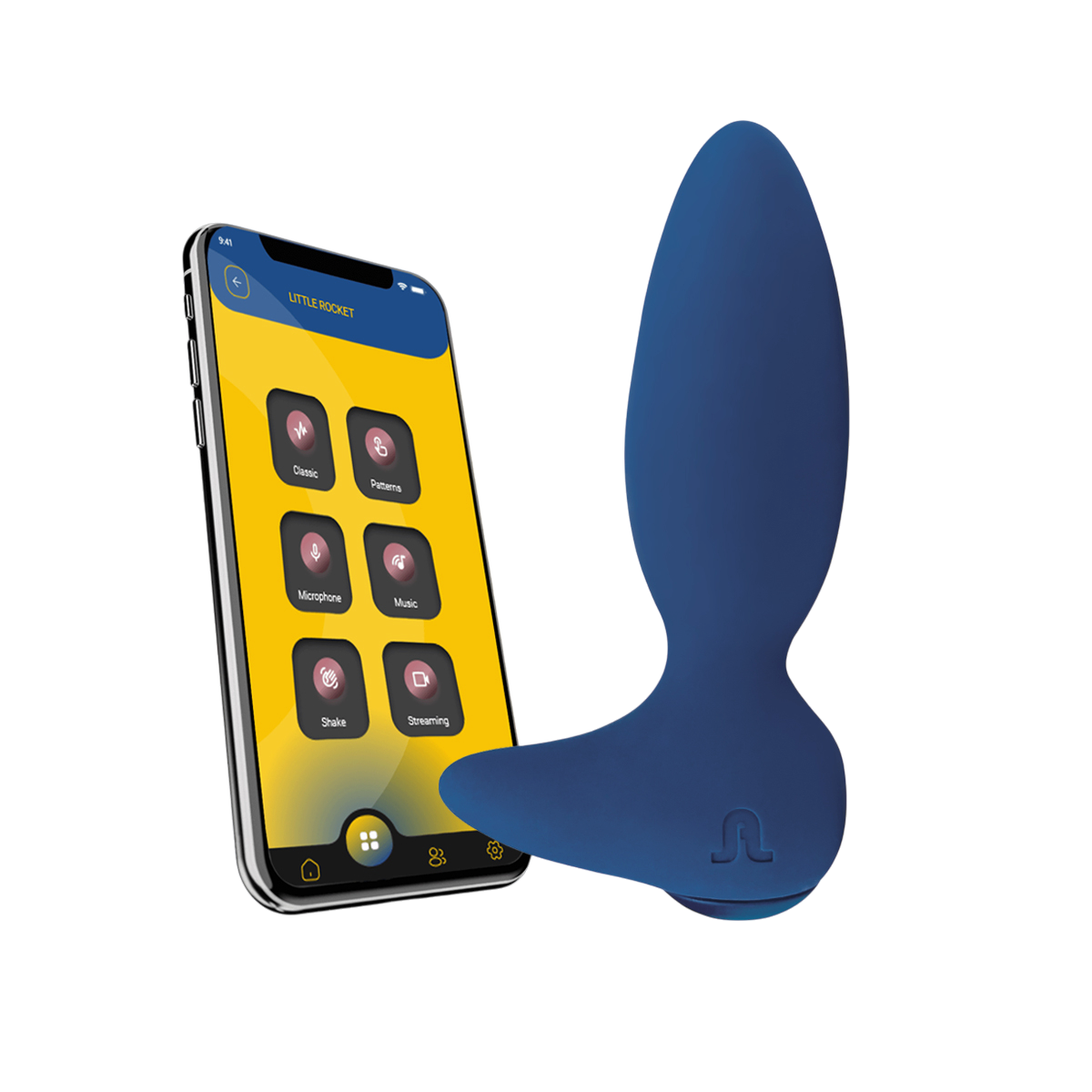 Plug anal vibrant connecte Little Rocket II Adrien Lastic bleu en silicone avec smartphone et application - Oh My God'Z