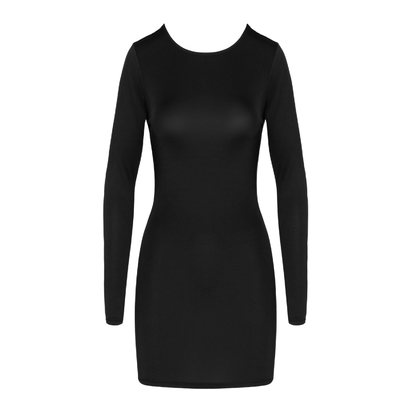 Mini robe noire Cottelli Party vue de face, présentant les manches longues et l'encolure classique sobre