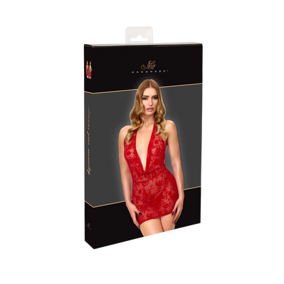 Packaging noir et dore Noir Handmade de la robe courte rouge en tulle floque transparent, visuel boite - Oh My God'Z