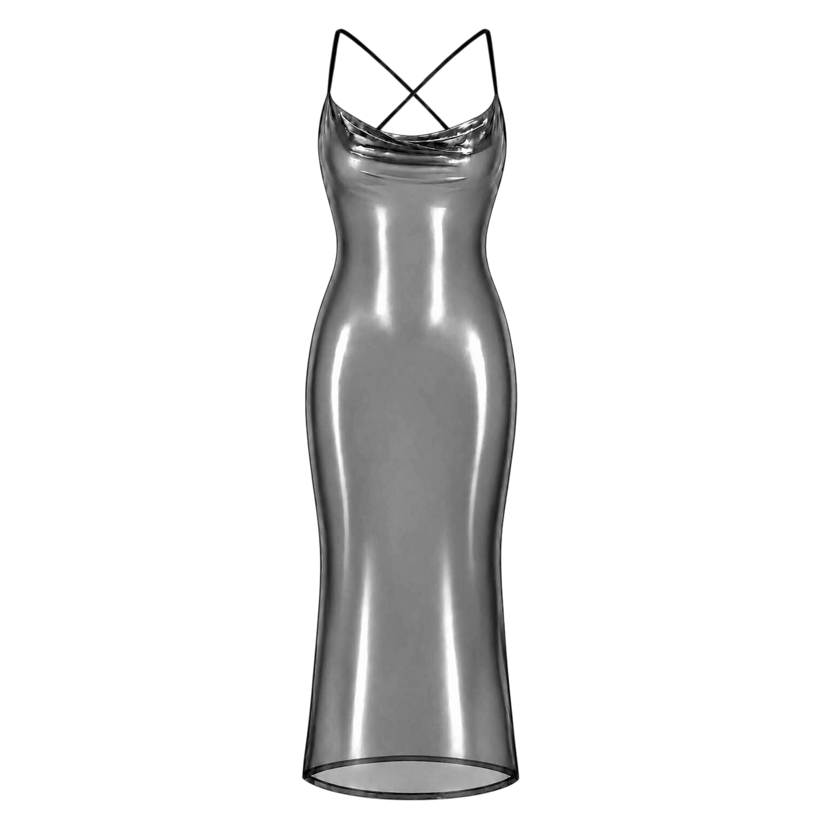 Illustration face de la robe longue Moondust argentee en tulle transparent a finition metallisee - Oh My God'Z