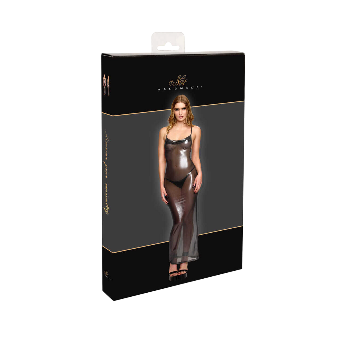 Emballage Noir Handmade de la robe longue Moondust en tulle transparent argente effet metallise - Oh My God'Z