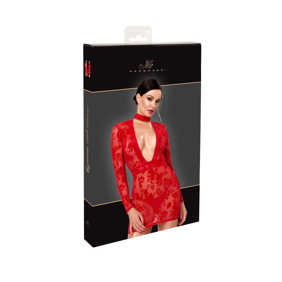 Emballage Noir Handmade de la mini robe rouge en tulle floque transparent, boite noire et doree - Oh My God'Z