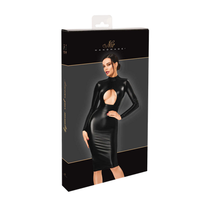 Emballage Noir Handmade de la robe midi noire wetlook avec visuel du modele sur boite cartonnee - Oh My God'Z