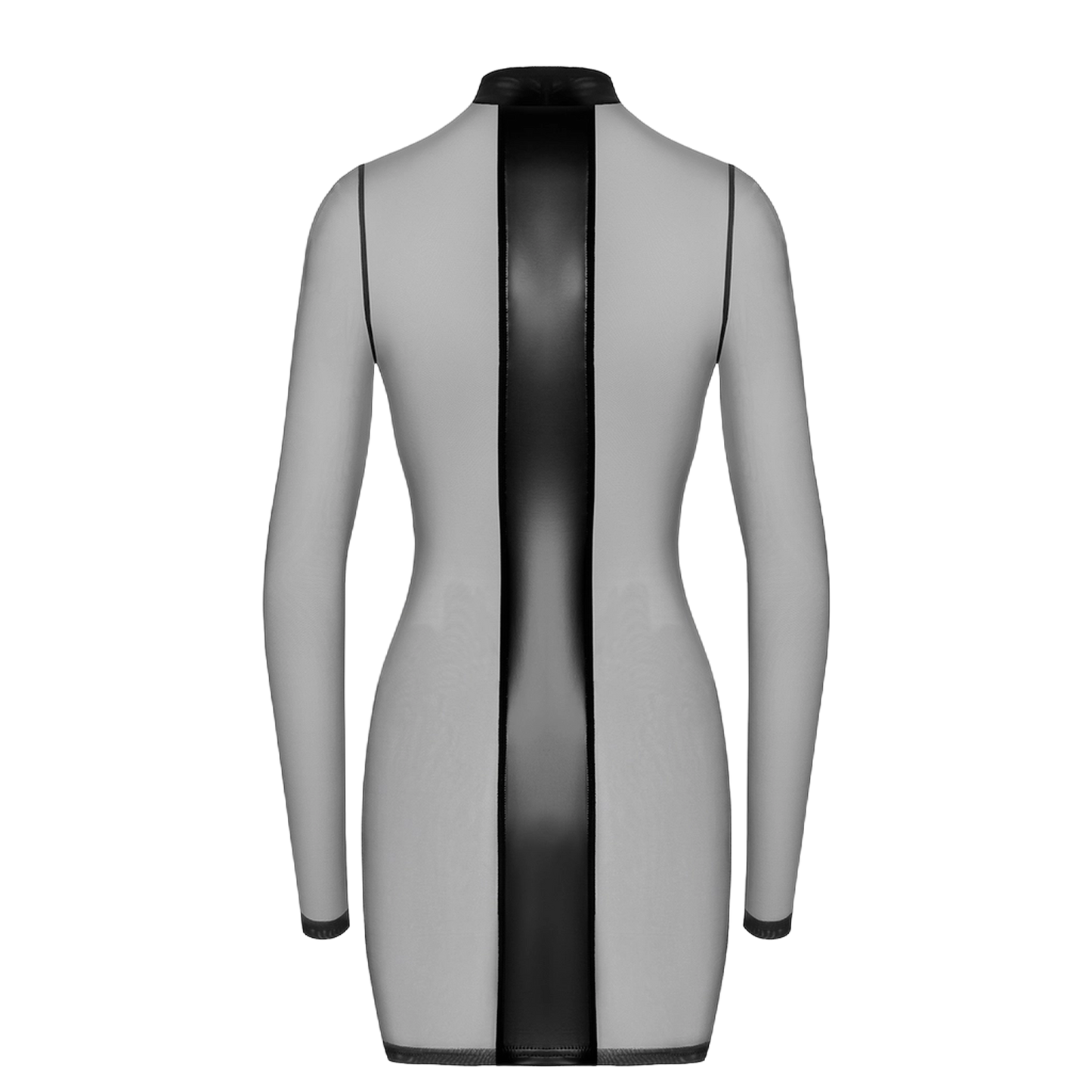 Vue arrière détaillée du design en tulle transparent et wetlook de la robe Crossfire F369 Noir Handmade
