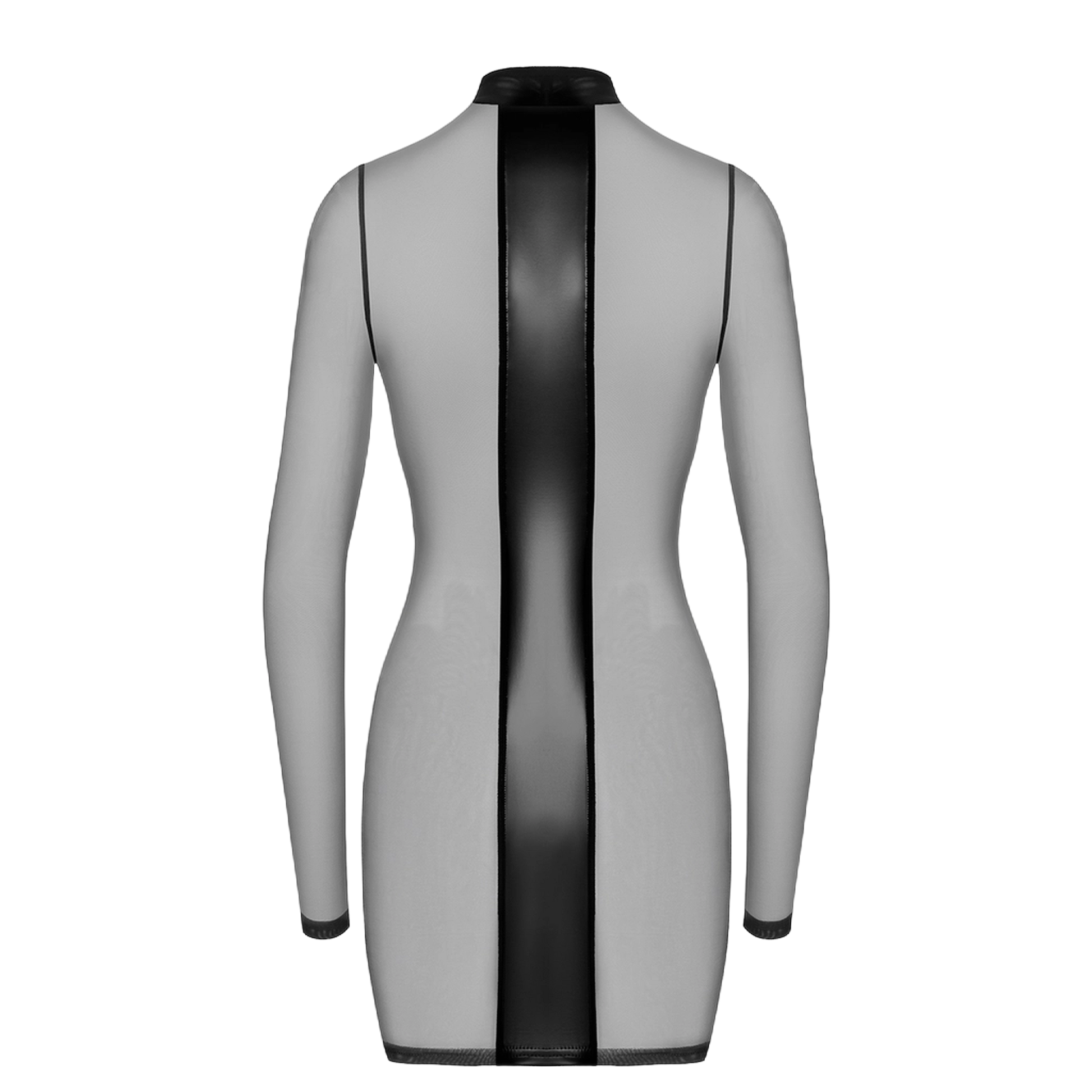 Vue arrière détaillée du design en tulle transparent et wetlook de la robe Crossfire F369 Noir Handmade
