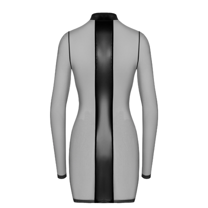 Vue arrière détaillée du design en tulle transparent et wetlook de la robe Crossfire F369 Noir Handmade
