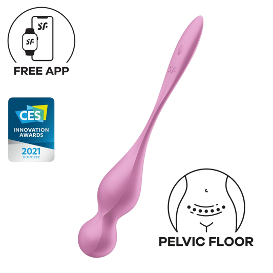 Boule de geisha vibrante Satisfyer Love Birds 1 rose en silicone avec pictogrammes application et perinee - Oh My God'Z