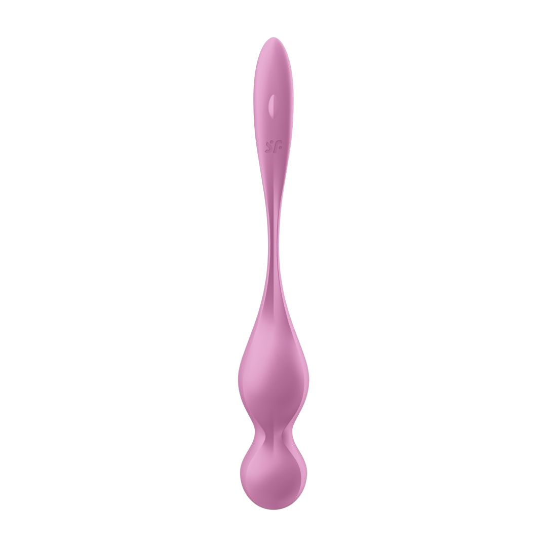Boule de geisha vibrante Satisfyer Love Birds 1 rose en silicone avec bouton et logo, vue detaillee - Oh My God'Z