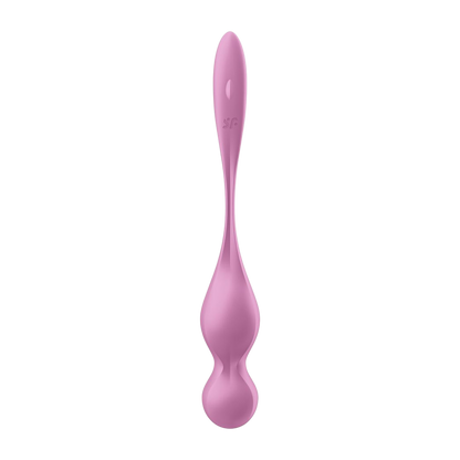 Boule de geisha vibrante Satisfyer Love Birds 1 rose en silicone avec bouton et logo, vue detaillee - Oh My God'Z