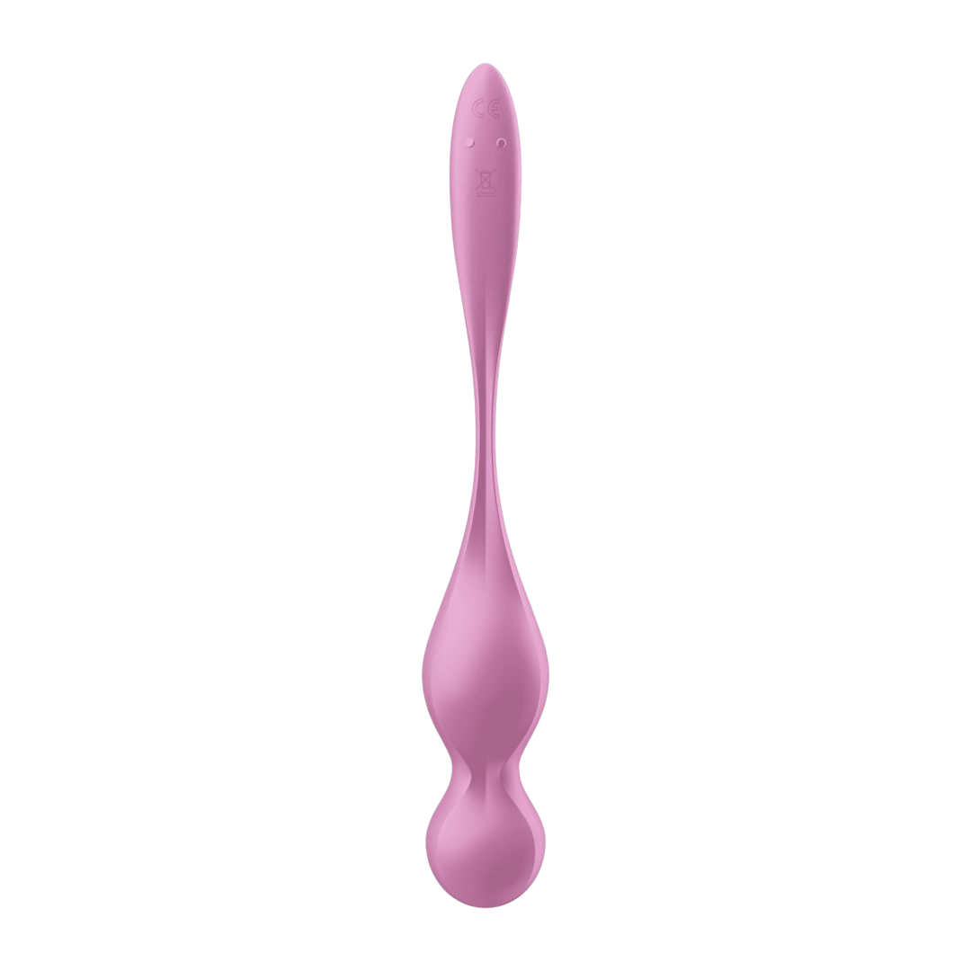 Boule de geisha Satisfyer Love Birds 1 rose en silicone, vue arriere avec marquages et boutons - Oh My God'Z