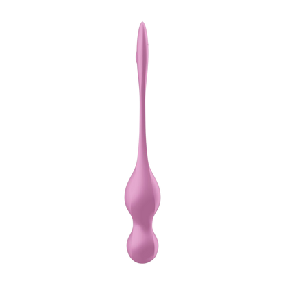 Boule de geisha vibrante Satisfyer Love Birds 1 rose en silicone, vue de face avec tige de retrait - Oh My God'Z