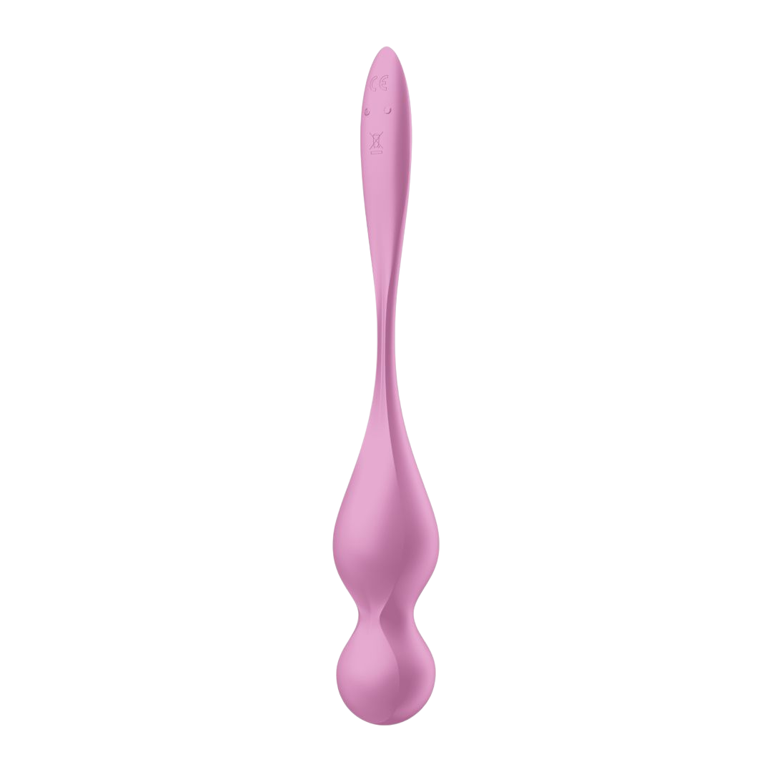 Boule de geisha vibrante Satisfyer Love Birds 1 rose, silicone doux, vue laterale de la tige allongee - Oh My God'Z