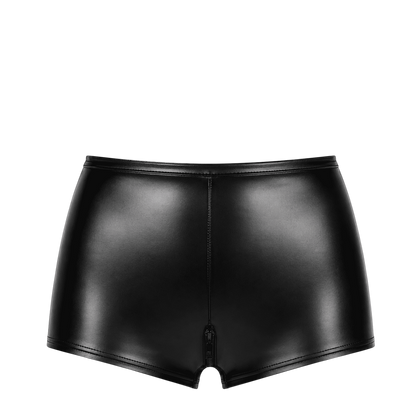 Short noir wetlook pose a plat, devant lisse avec fermeture zip a l'entrejambe et ceinture - Oh My God'Z