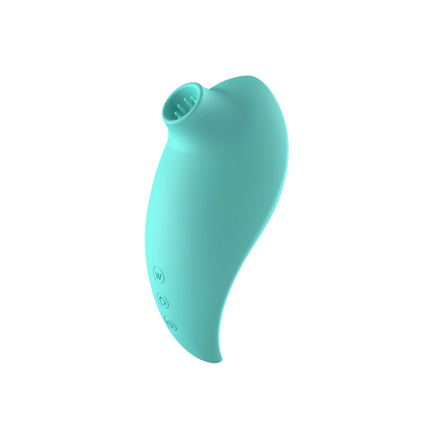 Vue laterale stimulateur clitoridien turquoise embout aspiration picots silicone doux - Oh My God'Z
