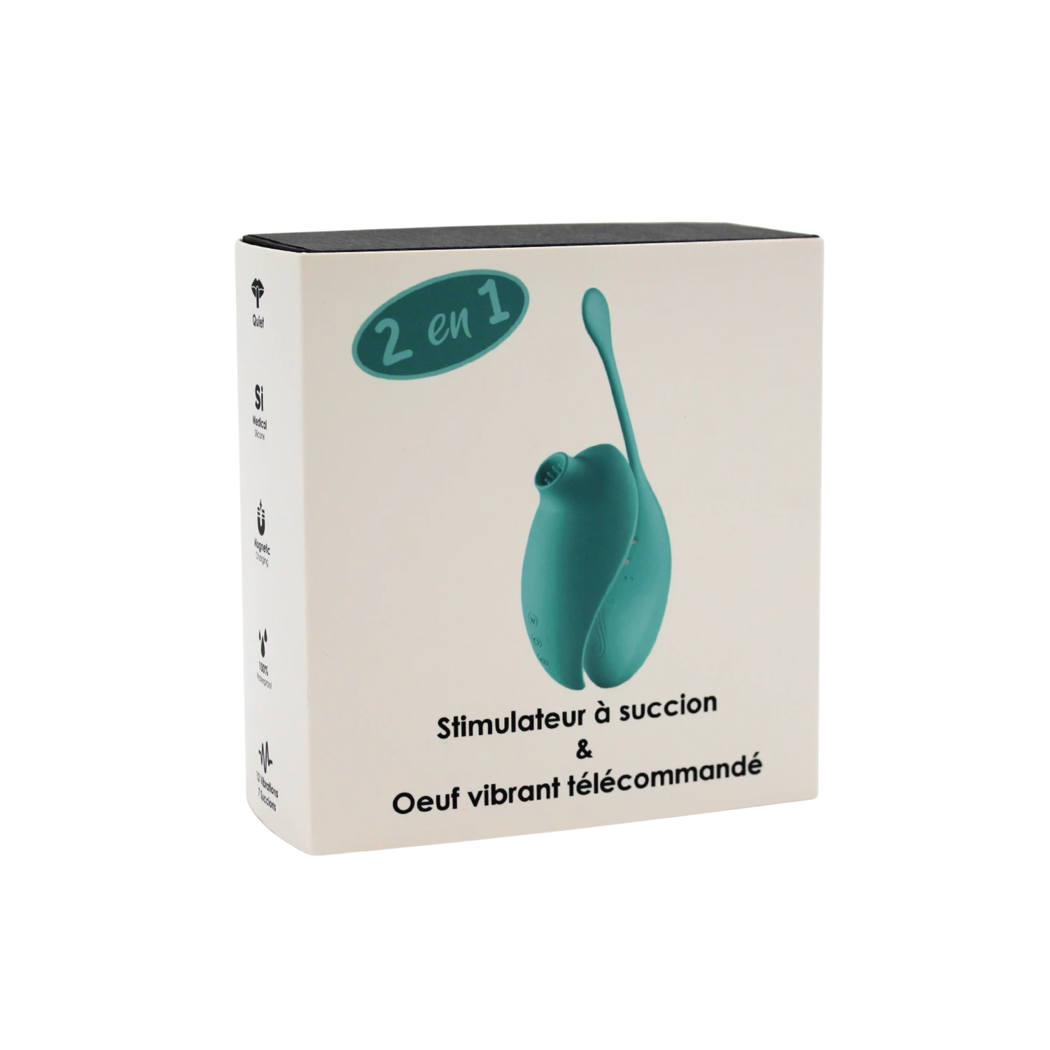 Boite packaging 2 en 1 stimulateur aspiration et oeuf vibrant telecommande turquoise - Oh My God'Z