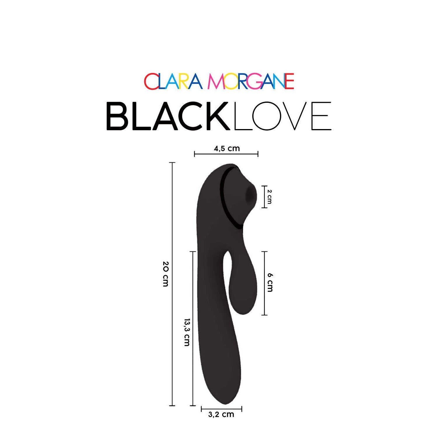 Schema dimensions Black Love, 20 cm hauteur, 4,5 cm largeur, stimulateur noir silicone - Oh My God'Z