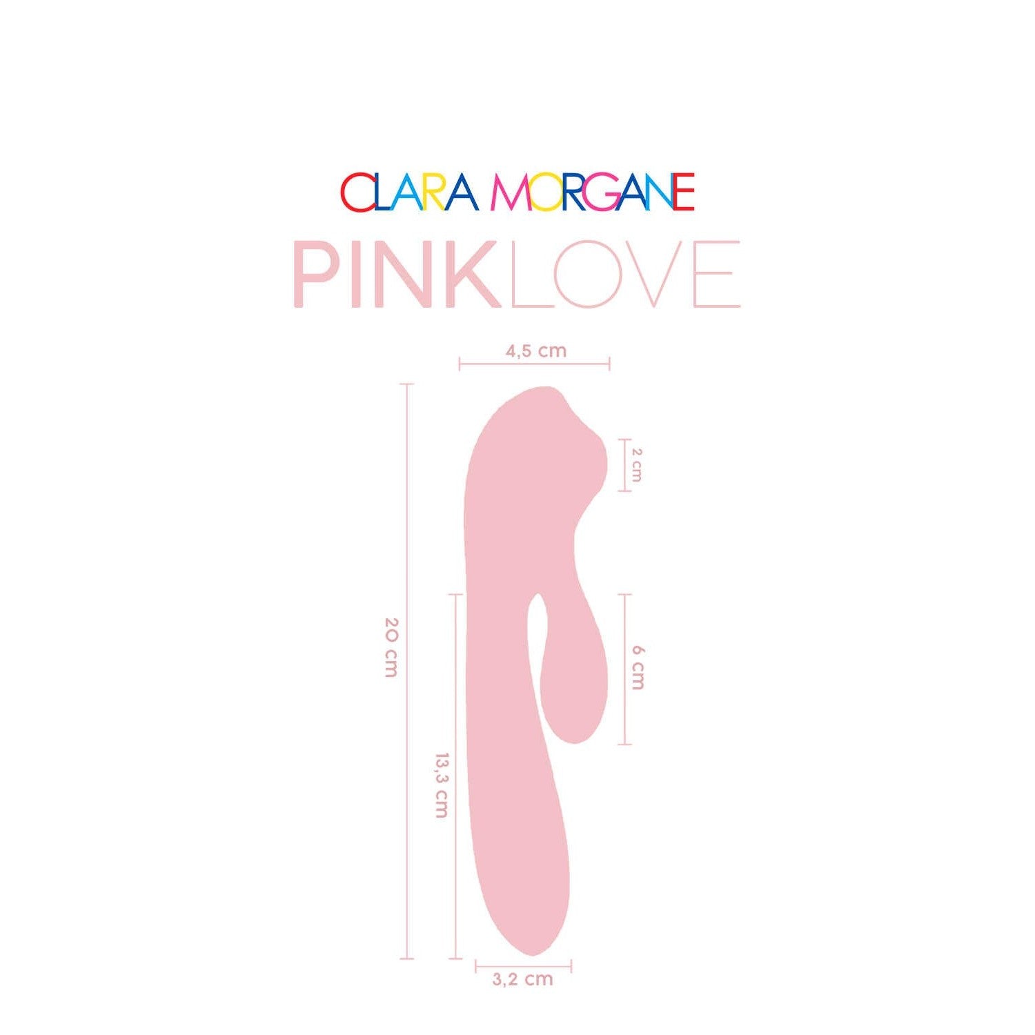 Schéma dimensions du stimulateur Pink Love: 20 cm longueur, 4,5 cm largeur en silicone rose - Oh My God'Z