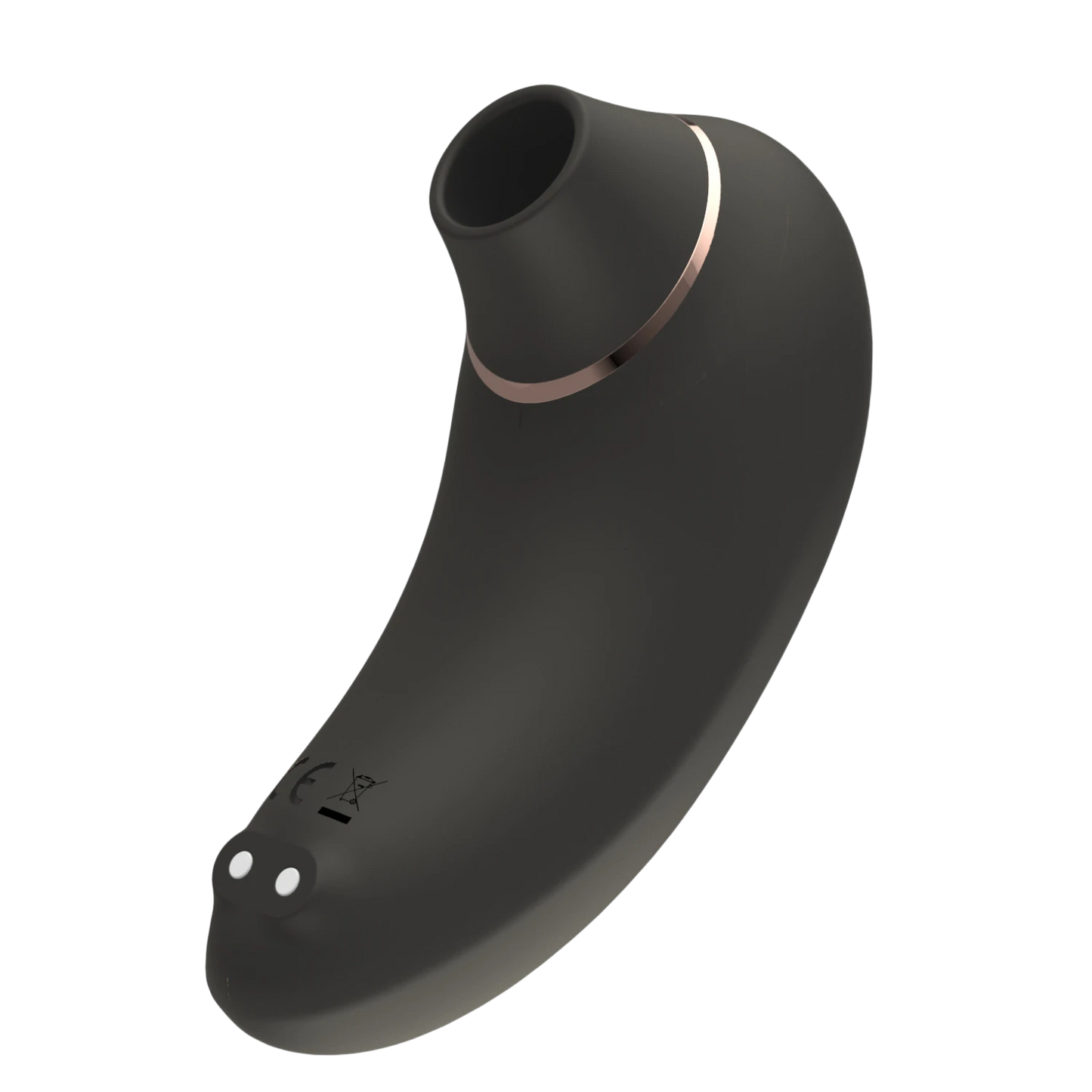 Stimulateur clitoridien Rita noir avec anneau rose gold, vue latérale sur fond blanc - Oh My God'Z