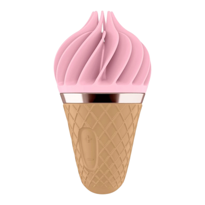 Stimulateur clitoridien Sweet Treat rose et beige en silicone forme cornet de glace texturé Satisfyer - Oh My God'Z