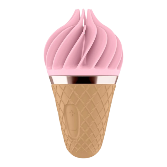 Stimulateur clitoridien Sweet Treat rose et beige en silicone forme cornet de glace texturé Satisfyer - Oh My God'Z