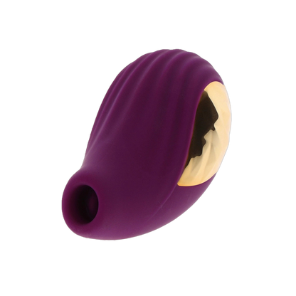 Vue de face du stimulateur Divine Love montrant la surface texturée dorée et le design compact - Oh My God'Z