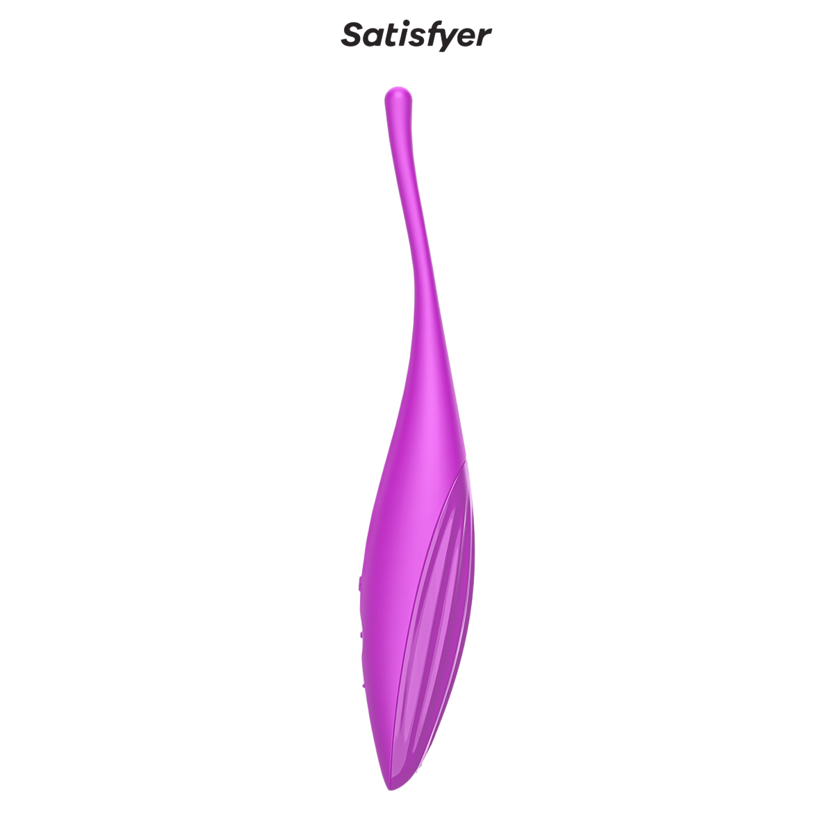 Stimulateur Twirling Joy Satisfyer fuchsia vu de profil, silicone brillant et longue pointe effilee - Oh My God'Z