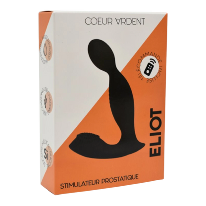 Packaging orange et blanc du stimulateur prostatique Eliot Coeur Ardent avec télécommande - Oh My God'Z