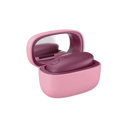 Stimulateur Snap Womanizer prune range dans son etui de recharge rose avec miroir interieur integre - Oh My God'Z