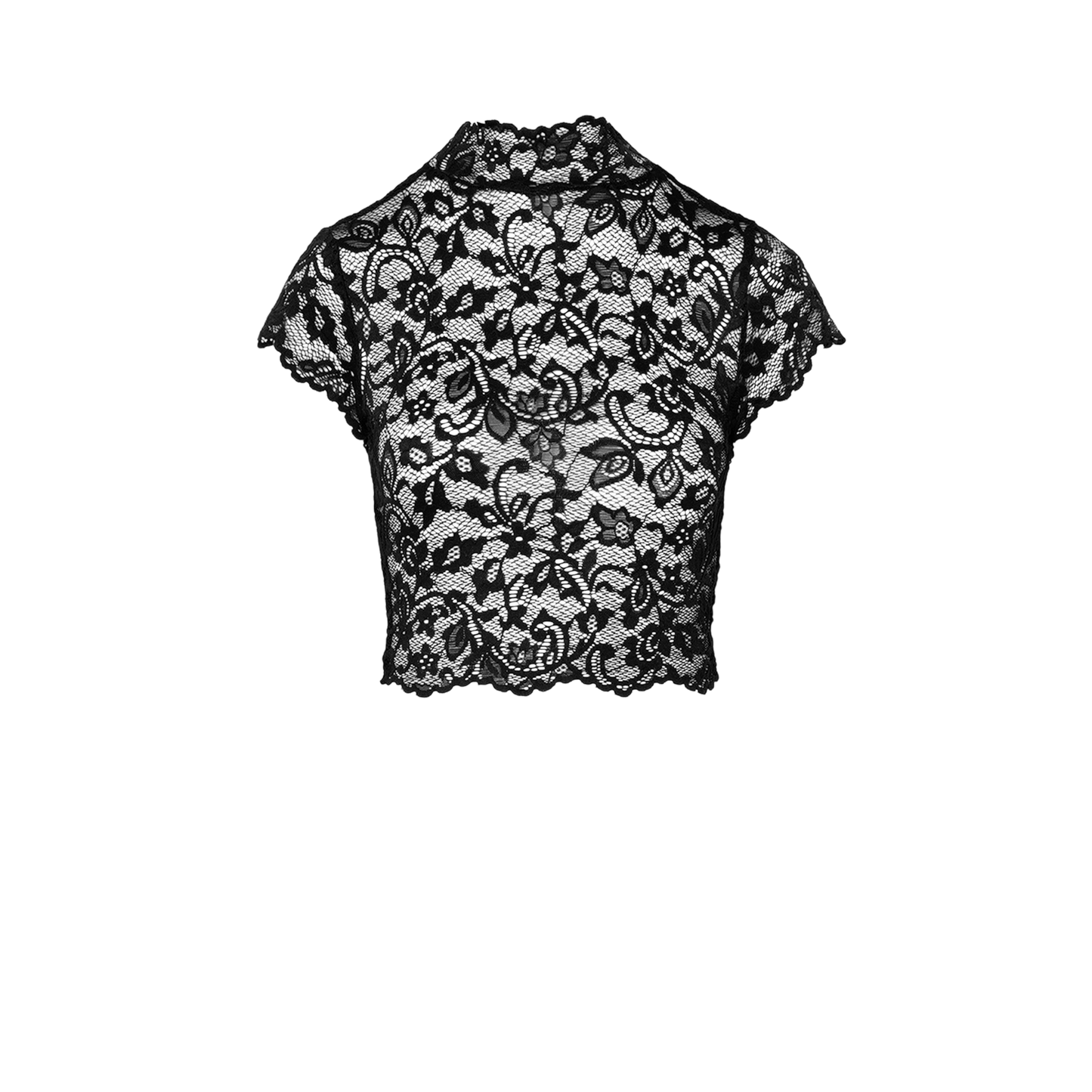 Détail de la dentelle florale transparente du top court Essence Noir Handmade - Oh My God'Z