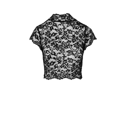 Détail de la dentelle florale transparente du top court Essence Noir Handmade - Oh My God'Z