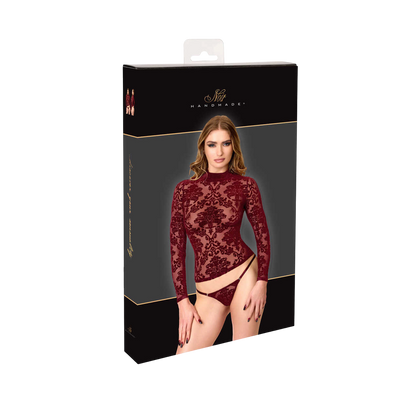 Emballage noir Noir Handmade du top Masquerade bordeaux en tulle floque transparent manches longues - Oh My God'Z