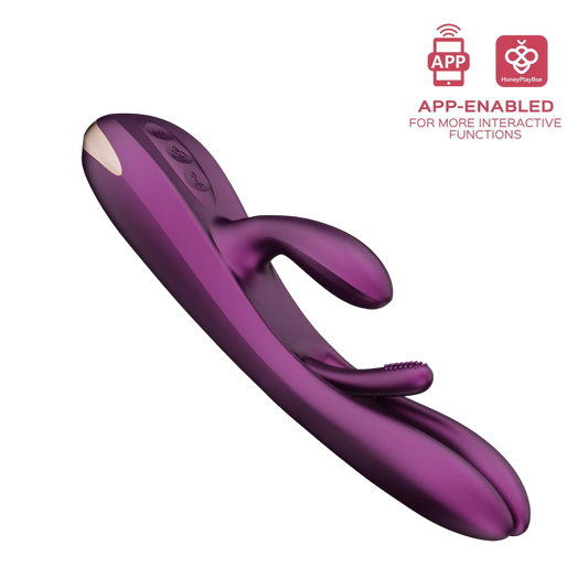 Vibrateur rabbit mauve en silicone avec application mobile, double stimulation et zone de tapotement - Oh My God'Z