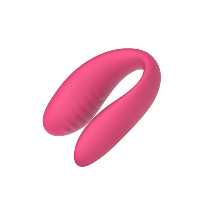 Vibromasseur couples Orion EasyConnect rose en silicone, forme en U flexible vue de profil - Oh My God'Z