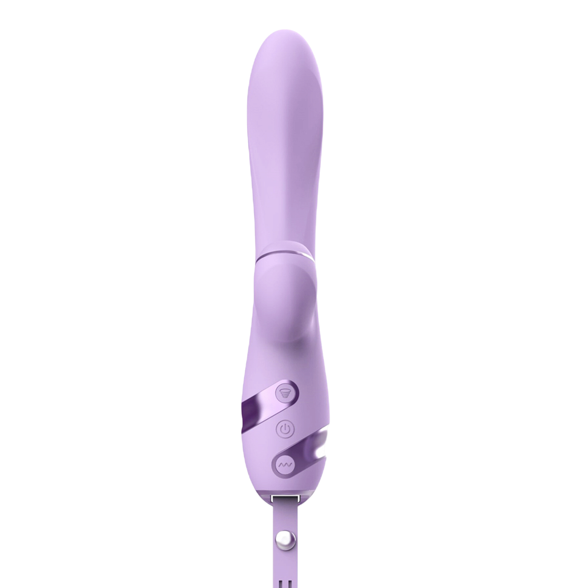 Vue de face du vibro rabbit DIK Purple Sucker violet avec ses trois boutons de reglage des modes - Oh My God'Z