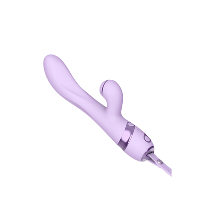 Vibromasseur rabbit violet DIK en silicone doux, boutons de commande et cable USB magnetique visible - Oh My God'Z